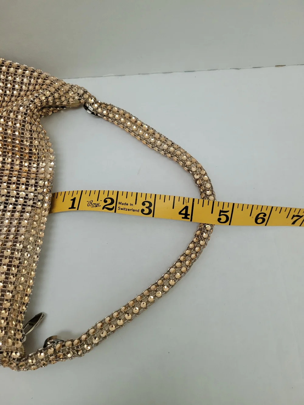 Gold Sequin Mesh Wristlet Evening Bag, Magnetic & Zip Closure